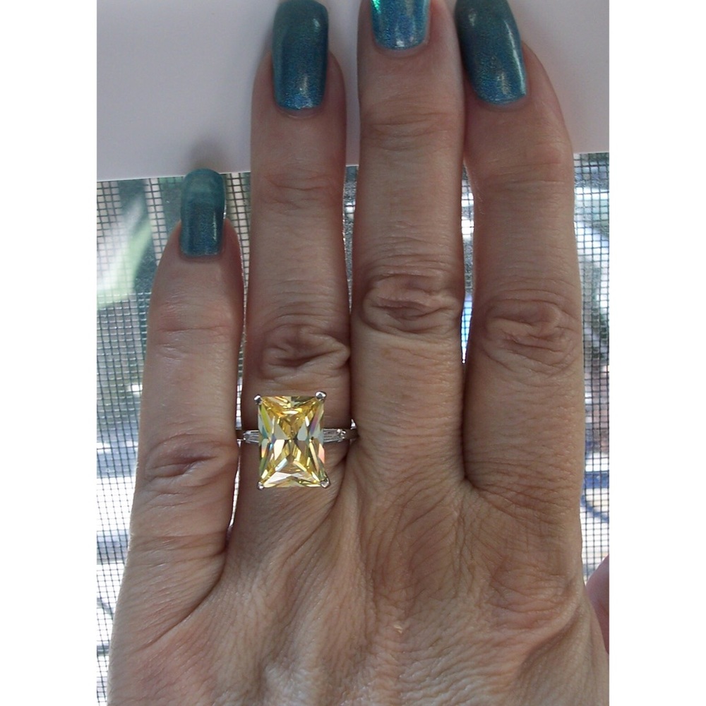 STAINLESS STEEL Canary Yellow Radiant Cut Cubic Zirconia Ring - Picture 12 of 16